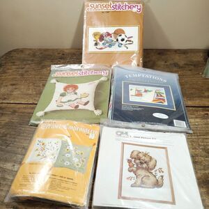 LOT Sunset Stitchery Kits NEW Embroidery Crewel Pillow Tapestry Dog Sailboats